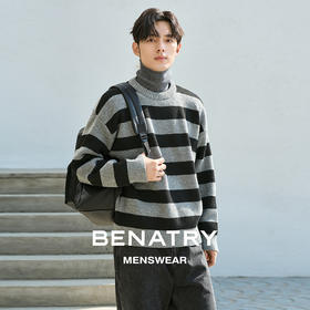 贝纳川经典圆领条纹长袖男士毛衣ECP416001402