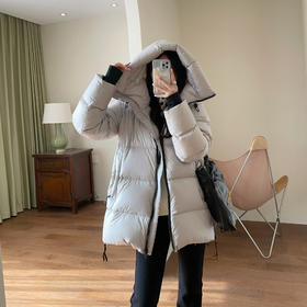 柜上1W!三防95三星白鸭绒面包连帽羽绒服女中长款外套24冬款!