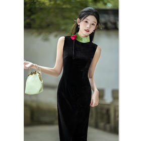 GX无袖金丝绒长款改良旗袍2025春夏新款年轻女士现代修身气质晚礼服