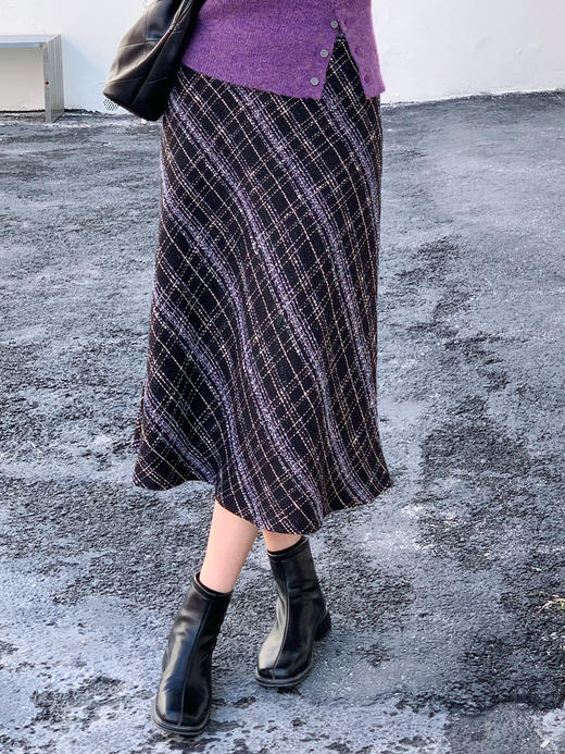 【百图lulu定制】【鸢尾紫半裙】浪漫 迷人 紫色 格纹羊毛混纺 半身裙 商品图1