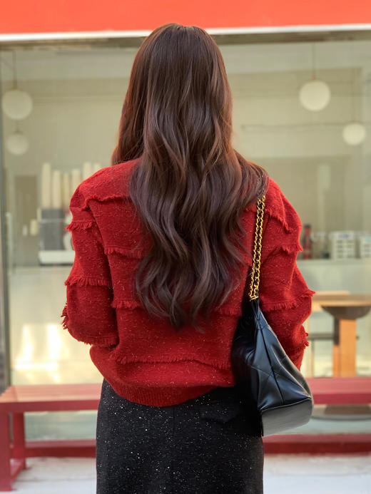 【百图lulu定制】【璀璨羽毛毛衣】懒风高级感 半高领   新年红 毛衣 商品图10