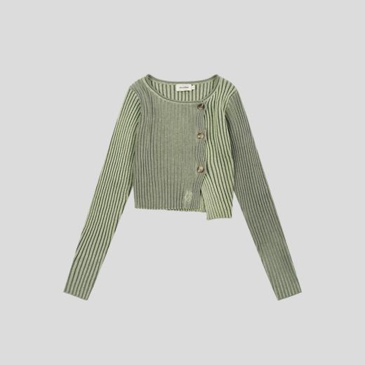 GOODBAI GBlogo刺绣百褶纹理不规则紧身针织开衫 商品图2