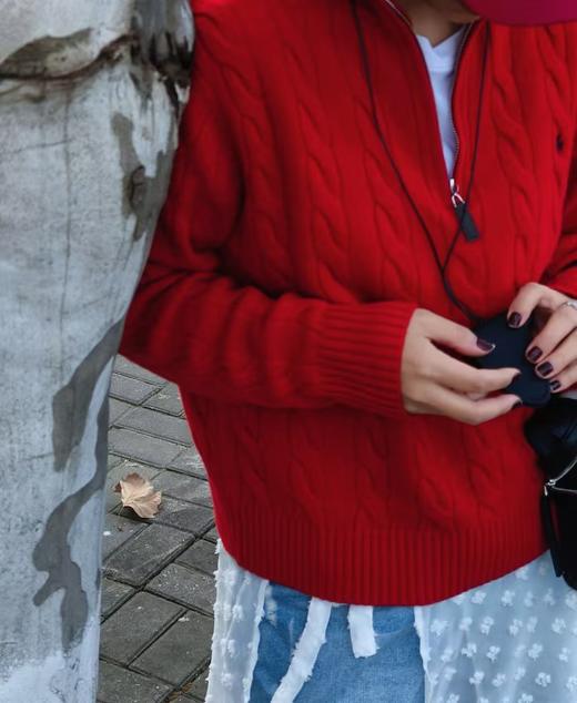 C位立领polo经典老钱风麻花针织半拉链毛衣 商品图14