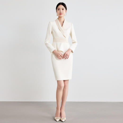 IWY/杏色连衣裙女长袖新款高级感气质女神范主持人上镜工作装24Q672 商品图1