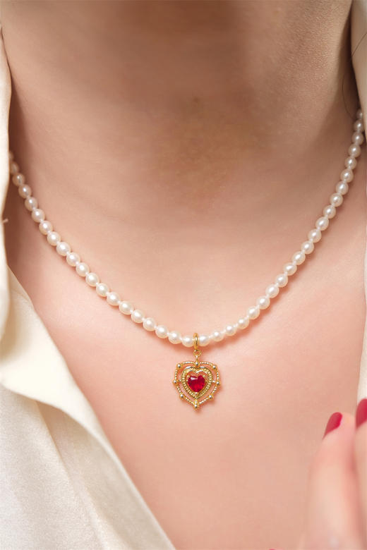 pearl moments珍刻 红桃心 米粒珍珠项链 商品图9