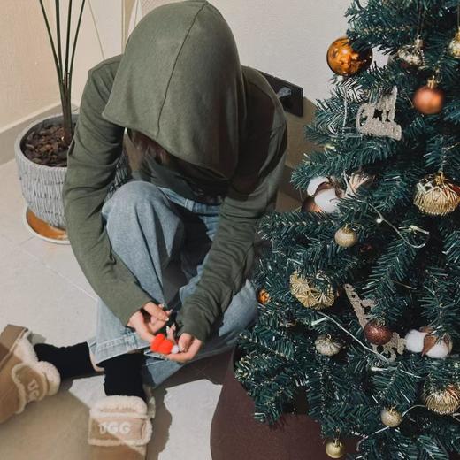 顺丰包邮42059洛诗琳柔软牛油果绿色垂褶连帽小衫220340 商品图2