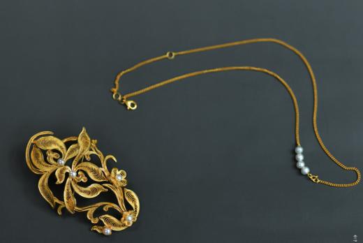 银鎏金金花丝胸针项链两用 商品图1