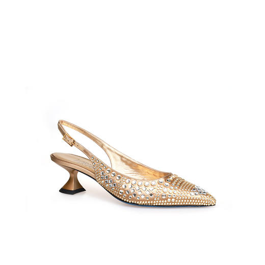 豪麟名鞋LORIBLU女鞋半凉鞋真丝布5EWSR75G金色 商品图0