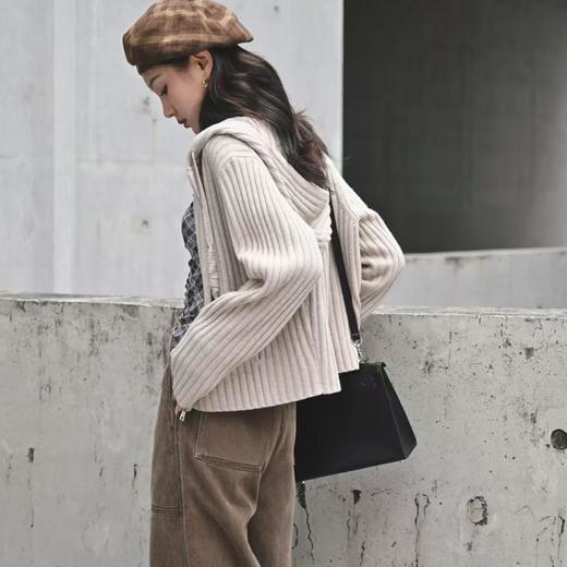 顺丰包邮41558洛诗琳100%羊毛造型感拉链连帽开衫583 商品图2