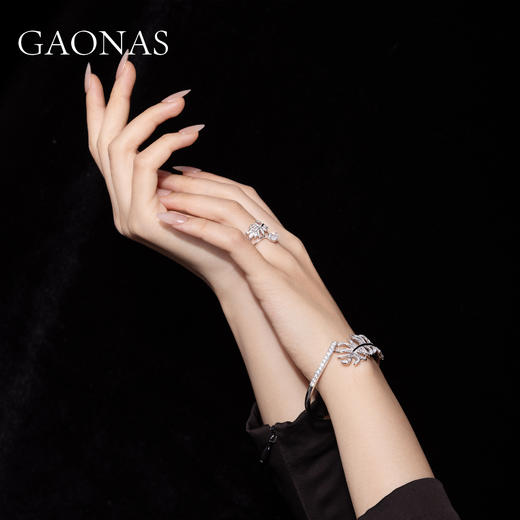 GAONAS 925银合成锆石戒指 惊鸿 时尚白色羽毛女神开口戒 11062JW 商品图4