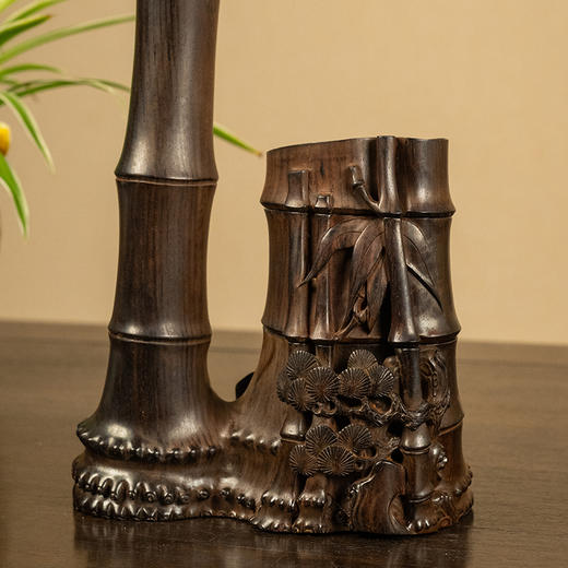 二十世纪 紫檀雕松竹梅岁寒三友双层香盒及香筒摆件 商品图2