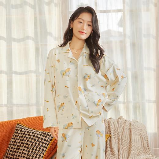 云朵泡泡 家居服(VIP)  纯棉长袖可爱卡通春秋开衫翻领长袖女士家居服睡衣女 商品图3
