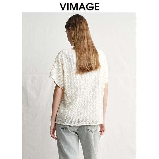VIMAGE纬漫纪设计感镂空修身显瘦白色T恤小上衣2025春季新款V2302901 商品图4