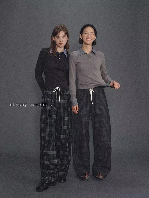 shyshystill/shy202411033/香蕉裤廓形保暖冬日两色格纹阔腿裤长裤 商品图0