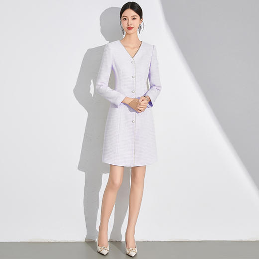 IWY/长袖连衣裙女香芋紫色显瘦通勤裙子小香风优雅名媛裙子主持人24Q611 商品图2