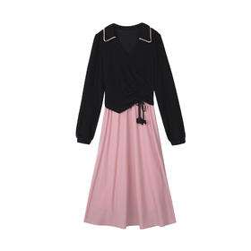 【6折秒杀】鹿向南「柏林邂逅」法式假两件V领连衣裙2024新款女秋冬显瘦裙子QYM002431