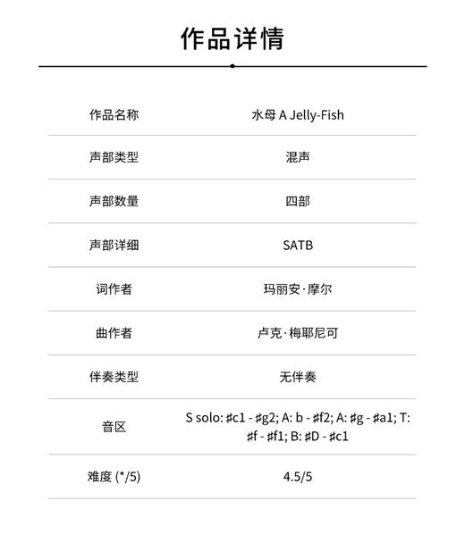 水母 A Jelly-Fish（卢克·梅耶尼克 曲）无伴奏混声四部合唱 正版合唱乐谱「本作品已支持自助发谱 首次下单请注册会员 详询客服」 商品图1