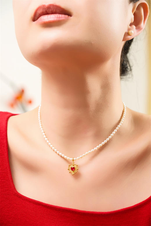 pearl moments珍刻 红桃心 米粒珍珠项链 商品图6