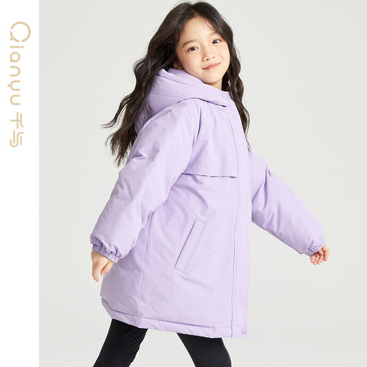 笛莎千与女童羽绒服2024冬季新款女童简约休闲工装风连帽中长羽绒服 商品图2