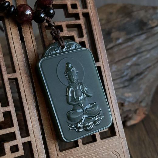 【天然正品】天然无杂裂观音造型和田玉青玉（平安、吉祥）吊坠项链48.7*29.7*8.0MM（皆取最大值）男士现售价：780特价！161224NJM17 商品图7