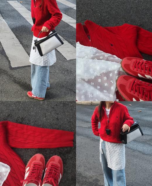 C位立领polo经典老钱风麻花针织半拉链毛衣 商品图10