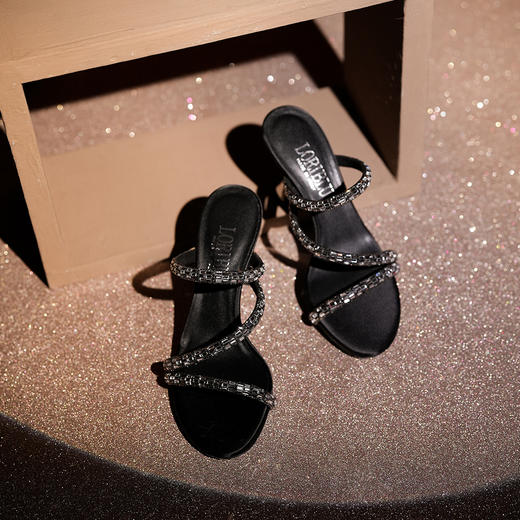 豪麟名鞋LORIBLU女鞋凉拖织物5ES7R566黑色 商品图2