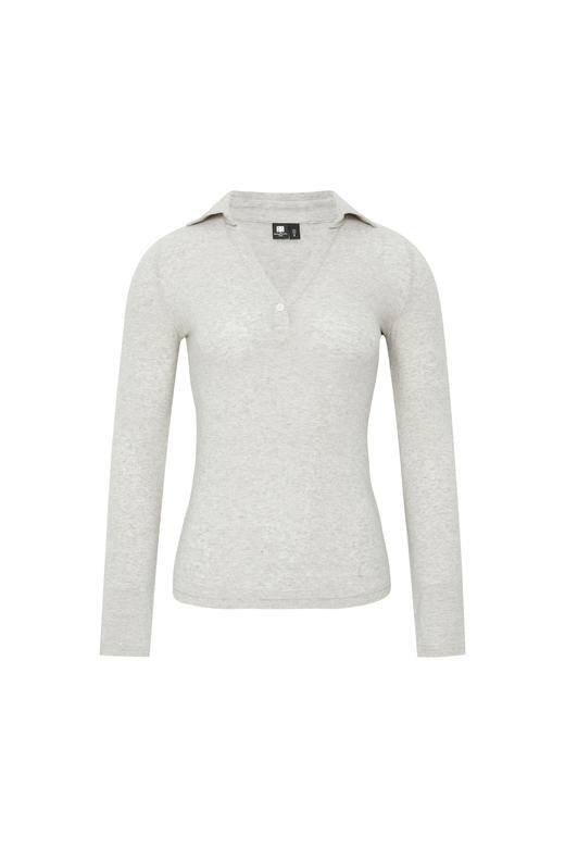 oneup苎麻V领翻领修身长袖Polo 商品图5