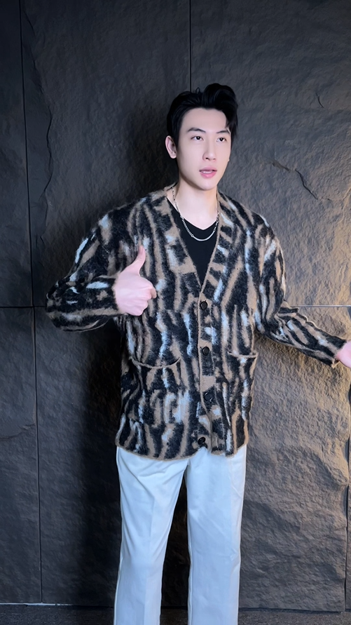 MY140秋冬季新款复古个性扎染长袖V领开衫外套潮流宽松时尚百搭