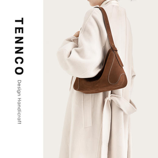 TENNCO【嘟嘟包】麂皮感头层皮腋下包复古通勤hobo包单肩斜挎女包 商品图3