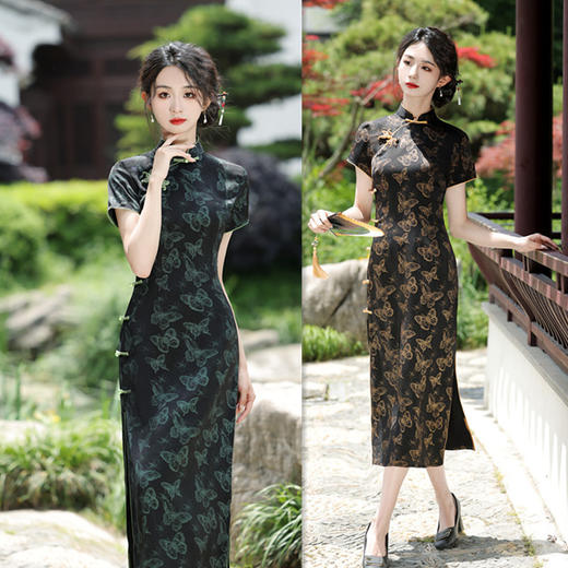 GX老上海复古中国风长款短袖双层旗袍2025春夏新款旗袍裙 商品图3