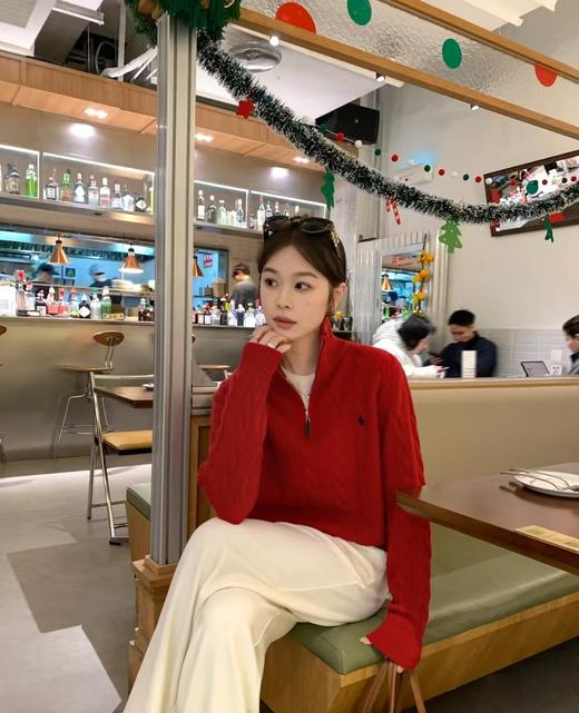 C位立领polo经典老钱风麻花针织半拉链毛衣 商品图8