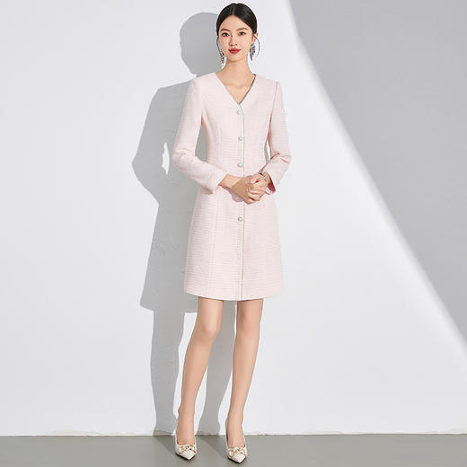 IWY/粉色连衣裙女优雅通勤裙子小香风优雅名媛裙子约会千金主持人24Q611 商品图1