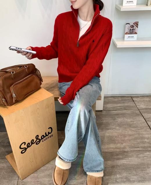 C位立领polo经典老钱风麻花针织半拉链毛衣 商品图13