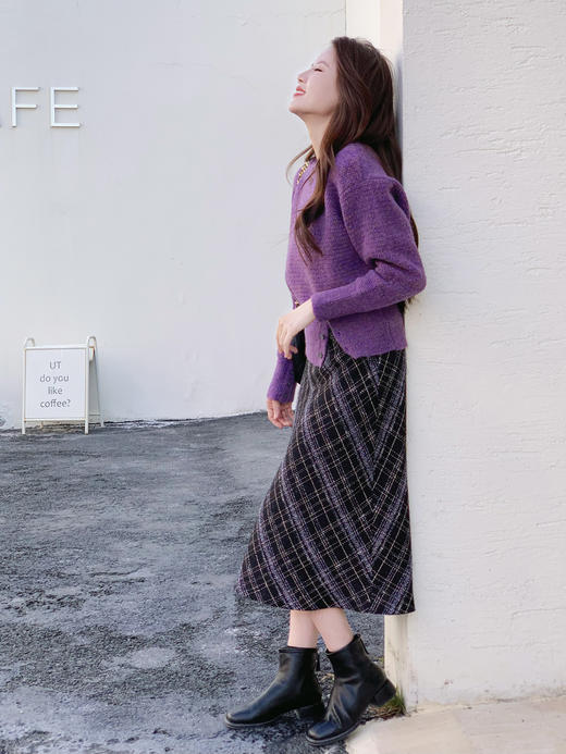 【百图lulu定制】【鸢尾紫半裙】浪漫 迷人 紫色 格纹羊毛混纺 半身裙 商品图8