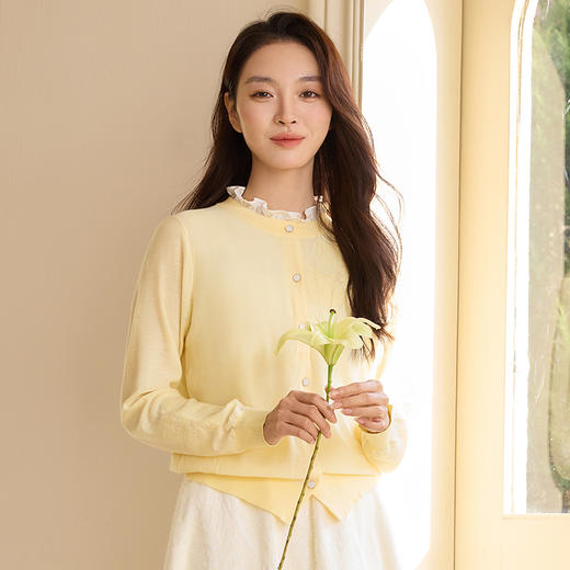 玳莎圆领长袖针织开衫女2025早春新款提花设计感外穿毛衣上衣内搭  FA33301 商品图0