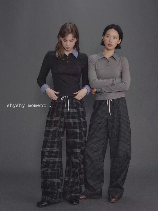 shyshystill/shy202411033/香蕉裤廓形保暖冬日两色格纹阔腿裤长裤 商品图3