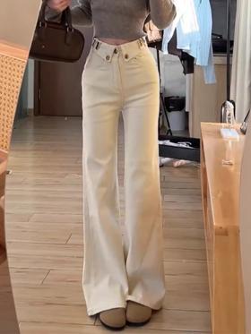 <曾小咸推荐> 米杏色高腰微喇牛仔裤 