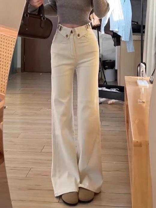 <曾小咸推荐> 米杏色高腰微喇牛仔裤  商品图0