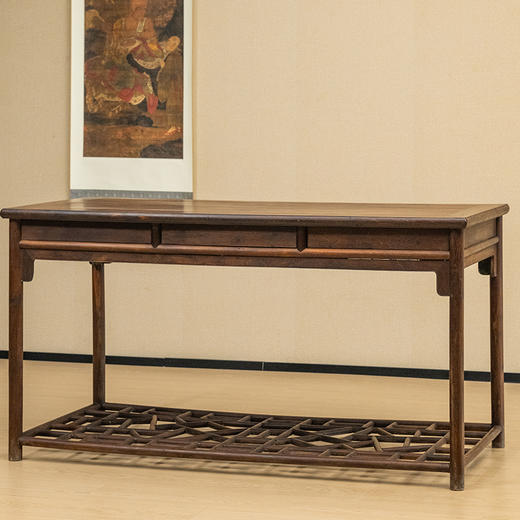 清 柞榛木圆材三屉书桌 商品图1