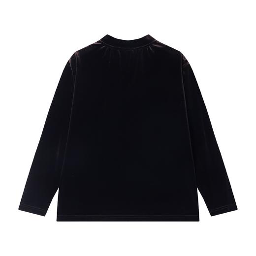 T414秋冬新款黑色亮面植绒V领套头长袖T恤休闲宽松时尚百搭 商品图10