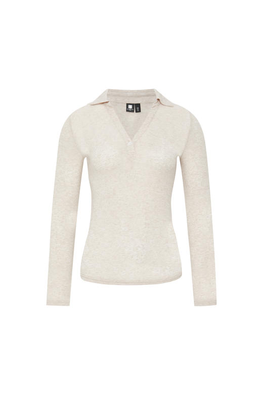 oneup苎麻V领翻领修身长袖Polo 商品图6