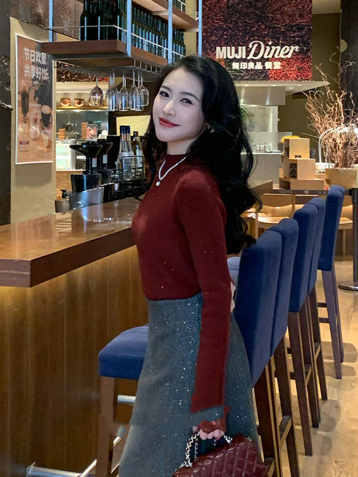 【百图lulu定制】【巴黎貂绒针织衫】法式  蕾丝喇叭袖口 闪光貂绒针织衫 商品图2