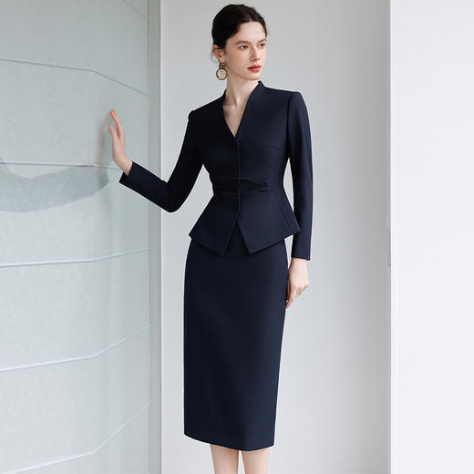 IWY/藏青色职业装套装女新款高级感通勤商务套装时尚优雅工作服秋冬243052C1S1 商品图4