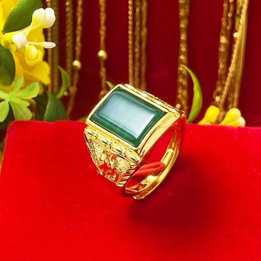 【高端大气】经典霸气帝王绿玉髓男士戒指 镶嵌帝王绿百搭-#HC 商品图0