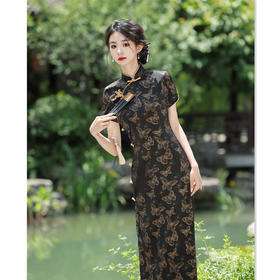 GX老上海复古中国风长款短袖双层旗袍2025春夏新款旗袍裙