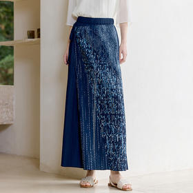 【林栖设计小店】【全弹力腰围】压褶印花裤子蓝印花纹复古优雅宽松2025春季新品阔腿裤女1951095