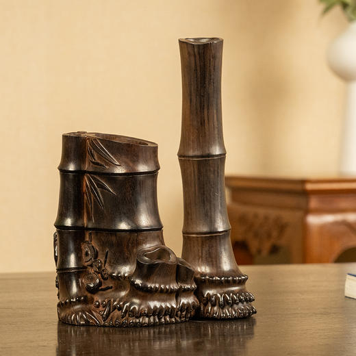 二十世纪 紫檀雕松竹梅岁寒三友双层香盒及香筒摆件 商品图4