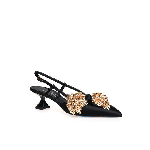 豪麟名鞋LORIBLU女鞋半凉鞋真丝布5EWSR29X黑色 商品图0