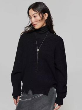 Simple Project/M23137/羊毛混纺毛边破坏肌理V领长袖毛衣