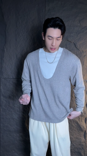 T1715秋季新款时尚简约撞色提花圆领套头假两件宽松休闲舒服百搭毛衣